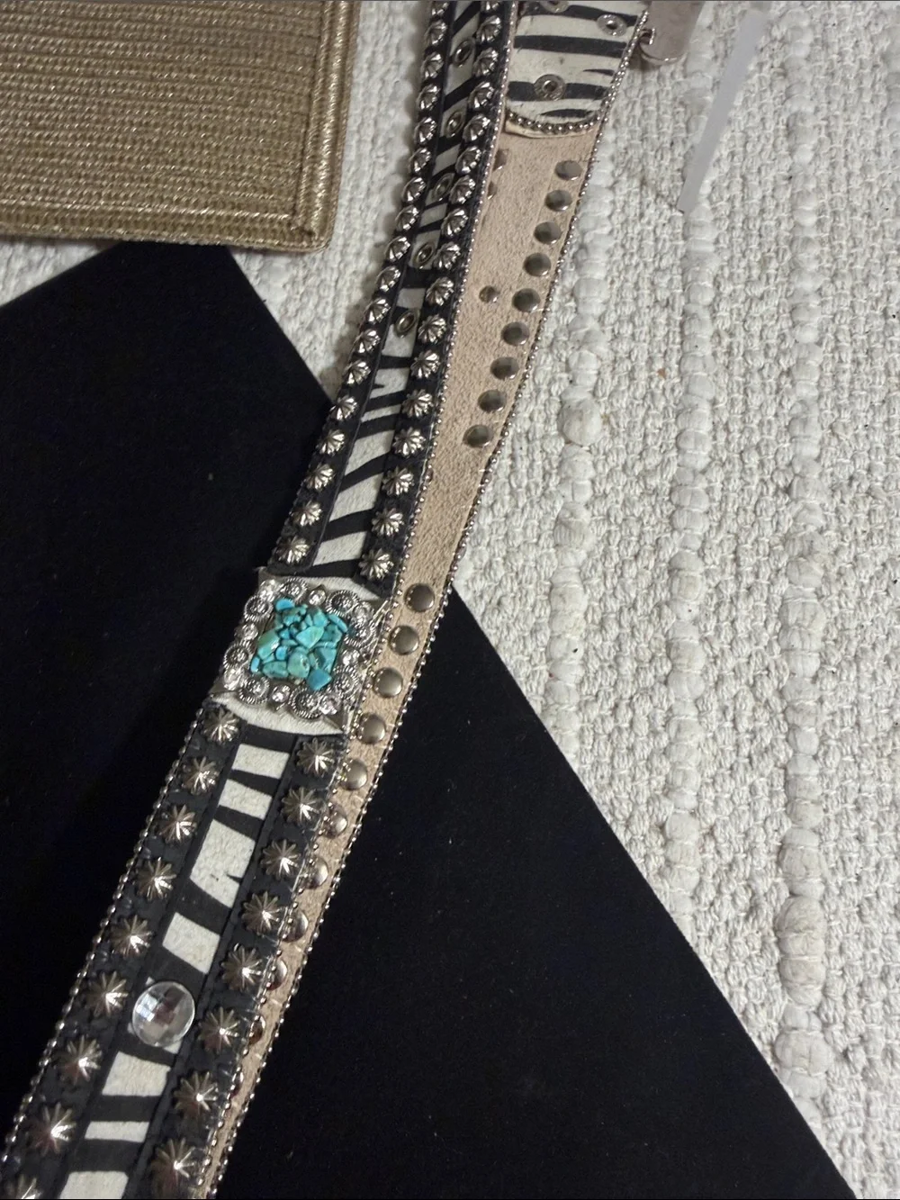 Nocona Western Zebra Belt Women’s M Turquoise Rhinestone Studded Cowgirl